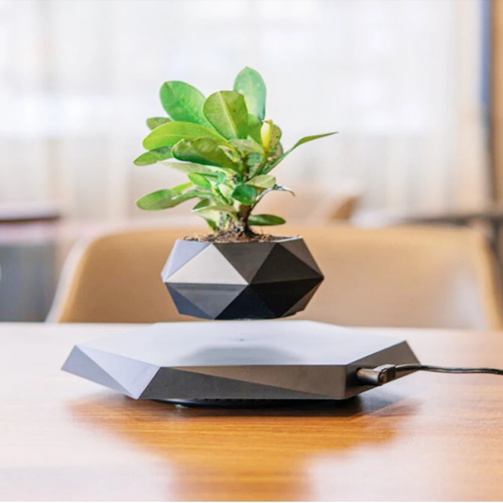 Levitating Air Bonsai Pot with Magnetic Suspension - Rotating Floating Planter for Desk Decor