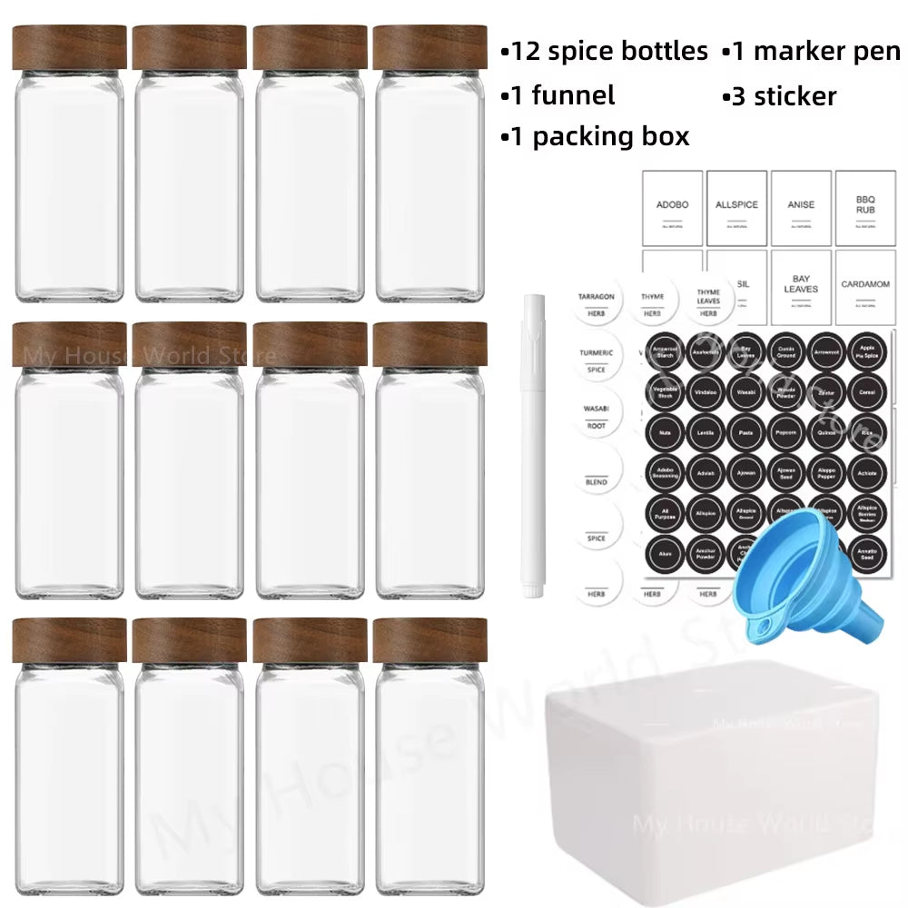 13-Piece Glass Spice Jar Set with Bamboo Lids - 4 oz Seasoning Jar Storage for Spice Rack Organization