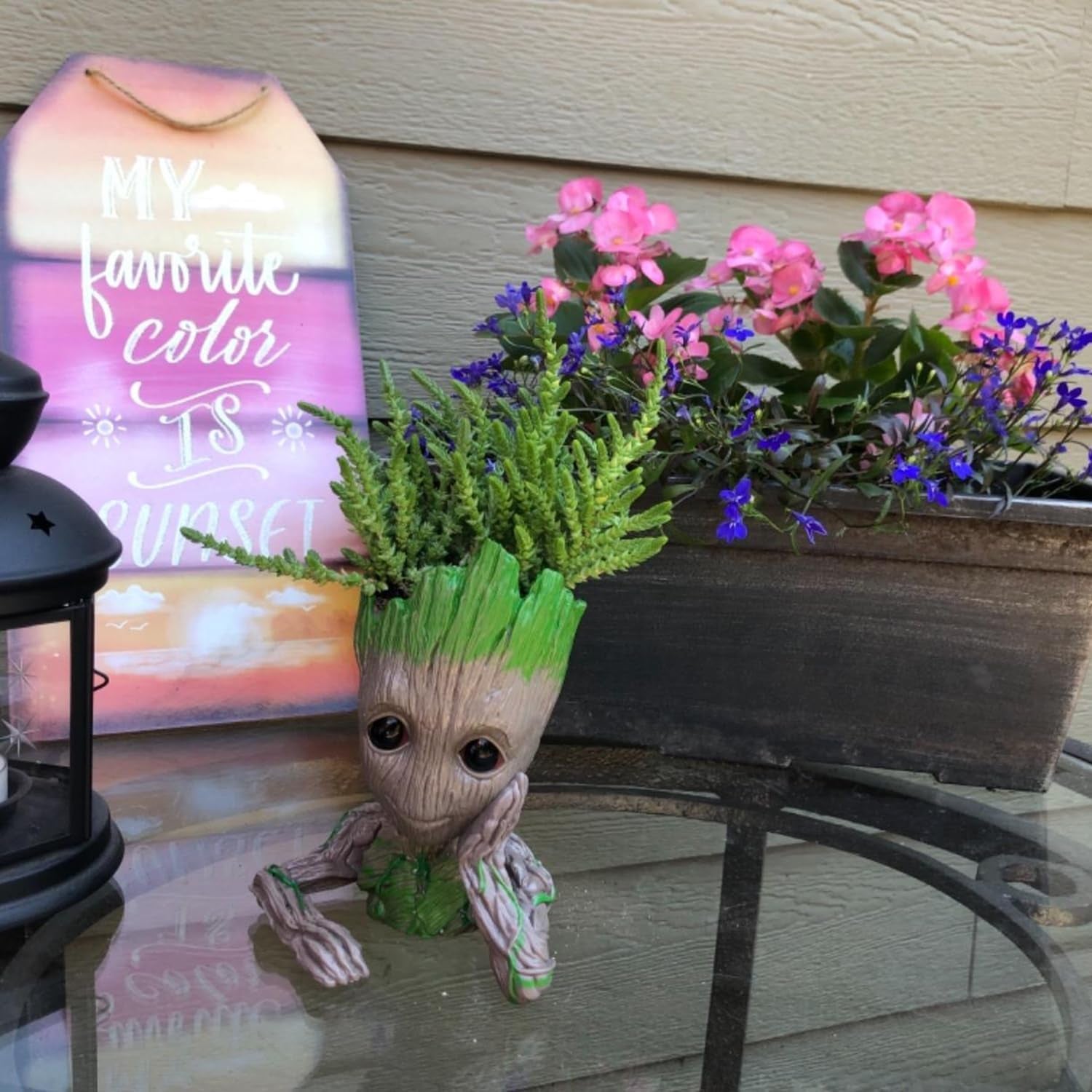 Baby Groot Pen Holder and Flower Pot with Drainage Hole for Small Succulent Plants, 6" (Grayish Brown)