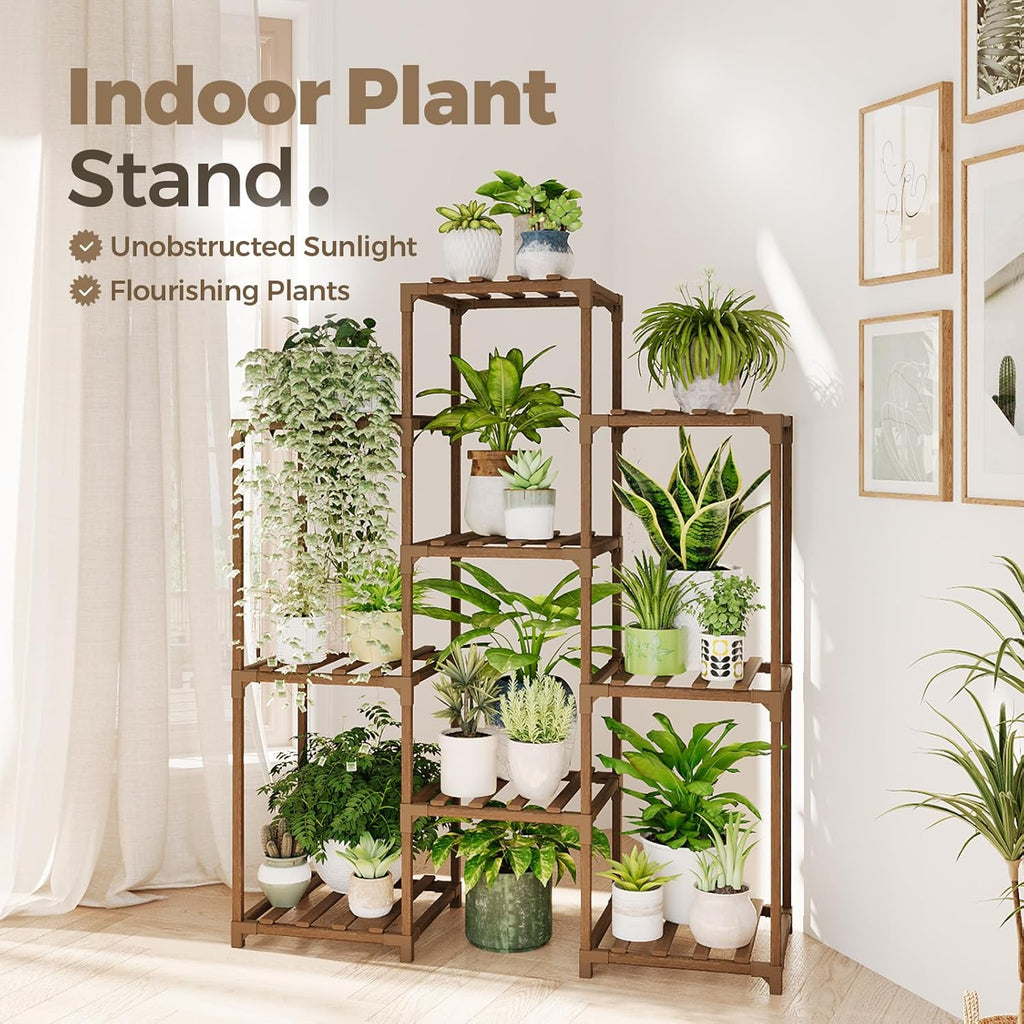 Indoor and Outdoor Wooden Plant Stand - 4-Tier Ladder Shelf for Multiple Plants - Bohemian Style Flower Rack for Living Room and Garden