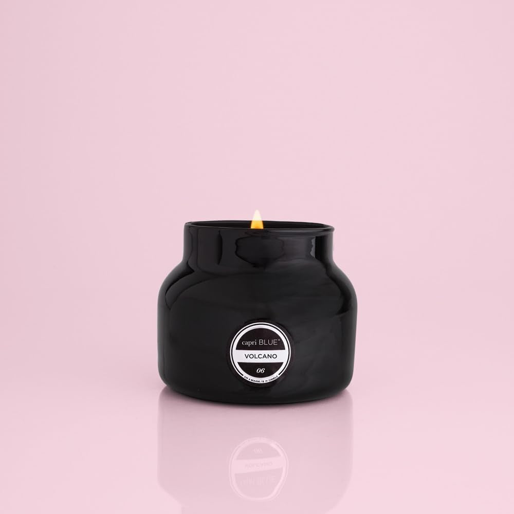 Volcano Scented Candles - Elegant Glass Jar Candles Infused with Tropical Fruit and Sugared Citrus - Soy Wax Blend - Black 8 Oz