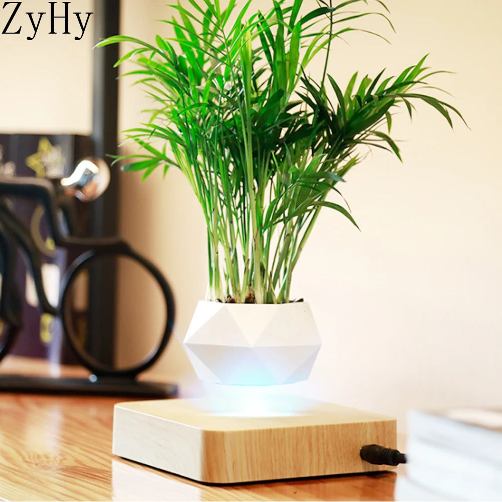 Levitating Air Bonsai Pot with Magnetic Suspension - Rotating Floating Planter for Desk Decor