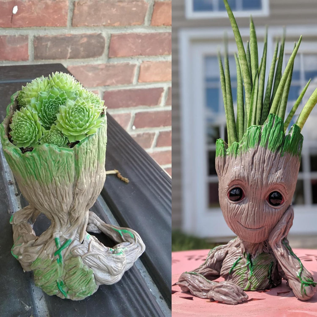 Baby Groot Pen Holder and Flower Pot with Drainage Hole for Small Succulent Plants, 6" (Grayish Brown)