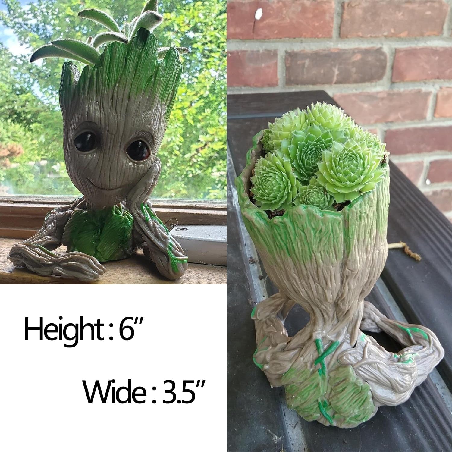 Baby Groot Pen Holder and Flower Pot with Drainage Hole for Small Succulent Plants, 6" (Grayish Brown)
