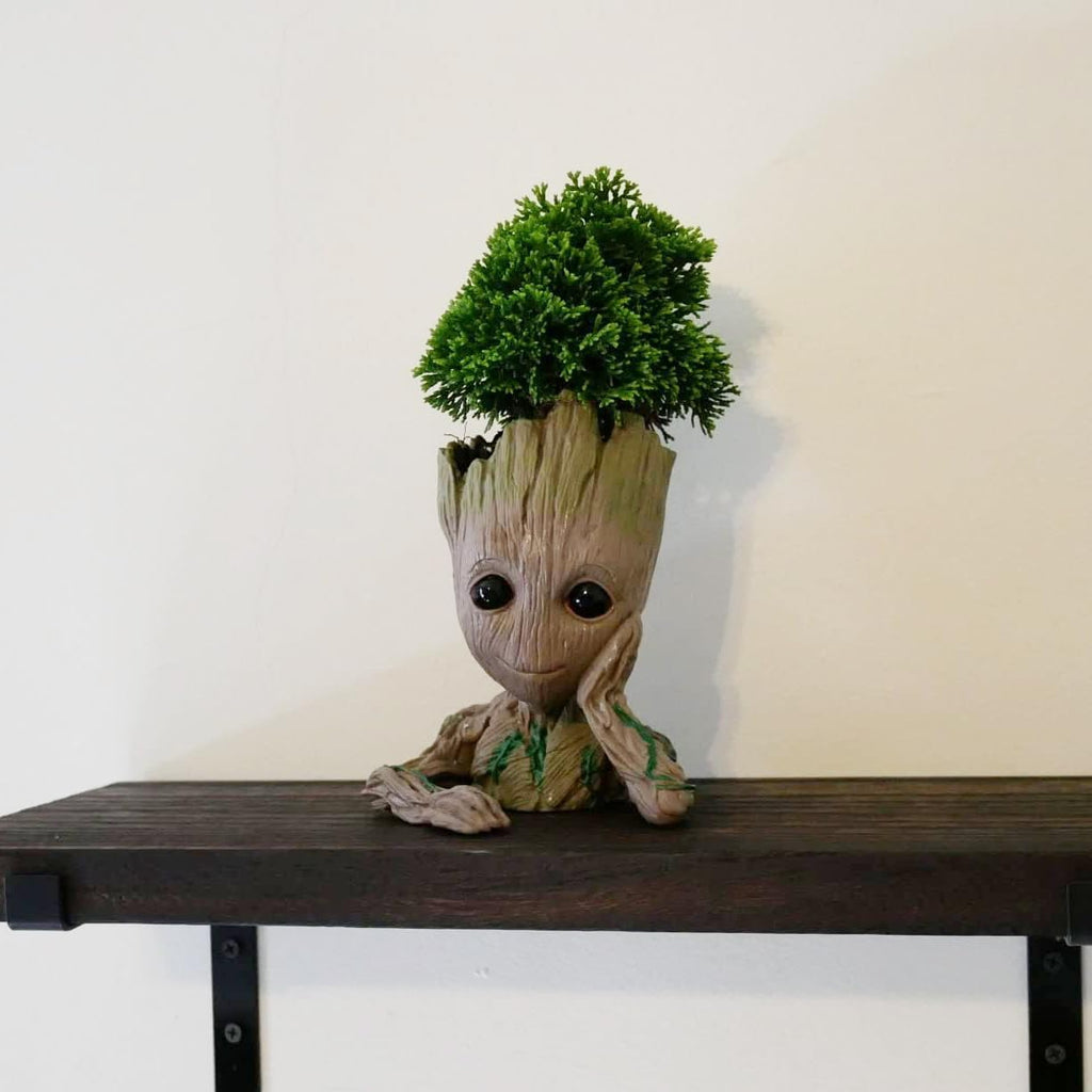 Baby Groot Pen Holder and Flower Pot with Drainage Hole for Small Succulent Plants, 6" (Grayish Brown)