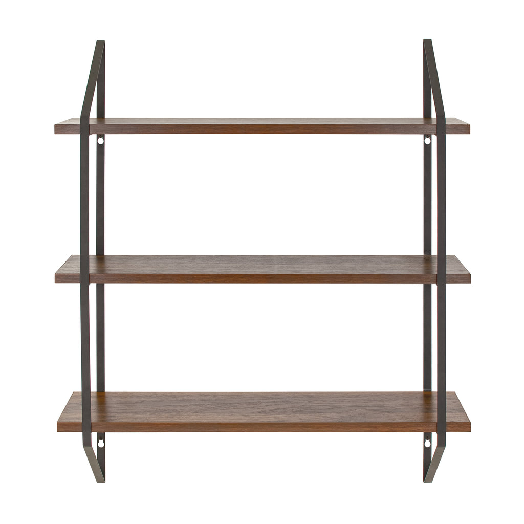 20" Wide Walnut Wood 3-Tier Bracket Shelves