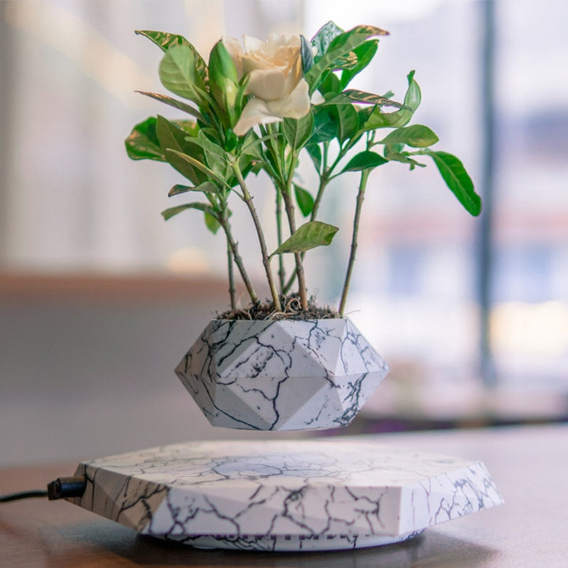 Marble Levitating Plant Pot - Magnetic Levitation Bonsai Planter for Office and Home Decor, Ideal for Kids' Birthday Gifts