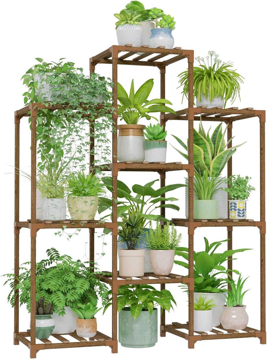 Indoor and Outdoor Wooden Plant Stand - 4-Tier Ladder Shelf for Multiple Plants - Bohemian Style Flower Rack for Living Room and Garden