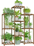 Indoor and Outdoor Wooden Plant Stand - 4-Tier Ladder Shelf for Multiple Plants - Bohemian Style Flower Rack for Living Room and Garden