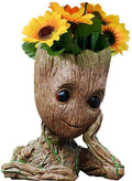 Baby Groot Pen Holder and Flower Pot with Drainage Hole for Small Succulent Plants, 6" (Grayish Brown)