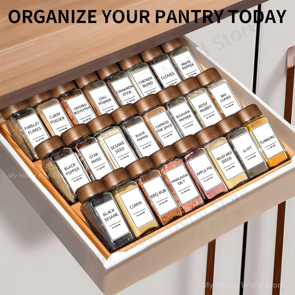 13-Piece Glass Spice Jar Set with Bamboo Lids - 4 oz Seasoning Jar Storage for Spice Rack Organization