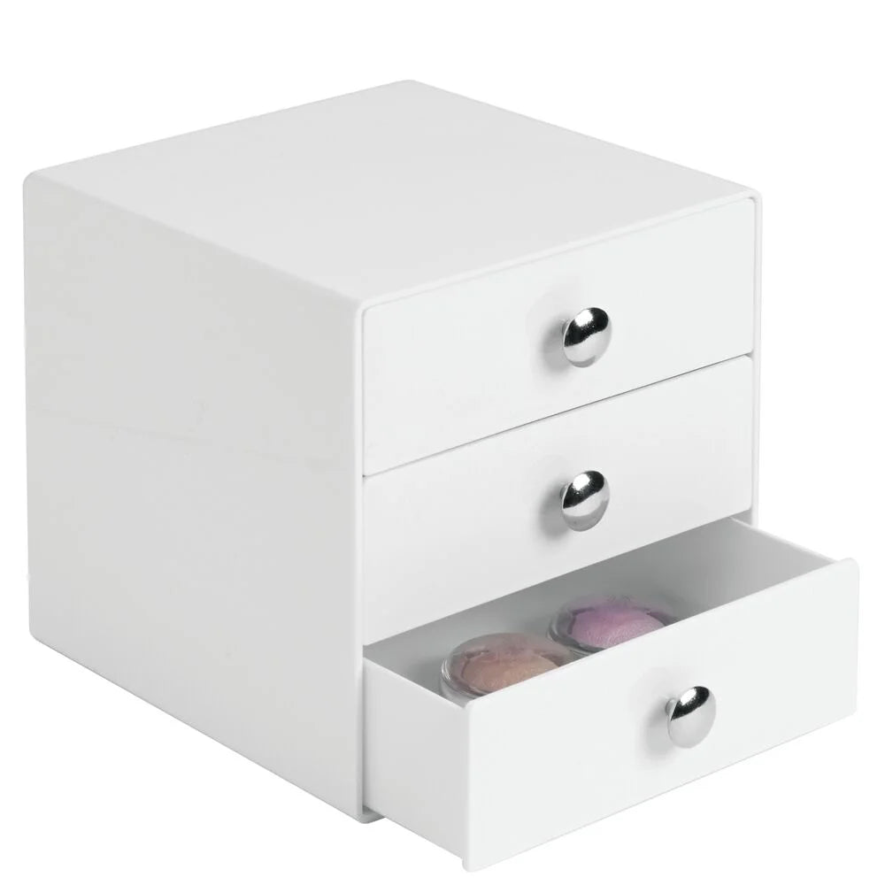 BPA-Free Plastic 3-Drawer Vanity Organizer, 6.5" x 6.5" x 6.5", White