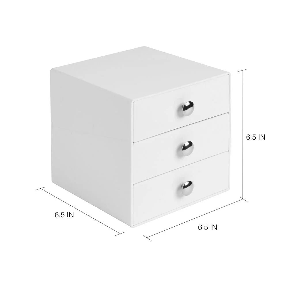 BPA-Free Plastic 3-Drawer Vanity Organizer, 6.5" x 6.5" x 6.5", White