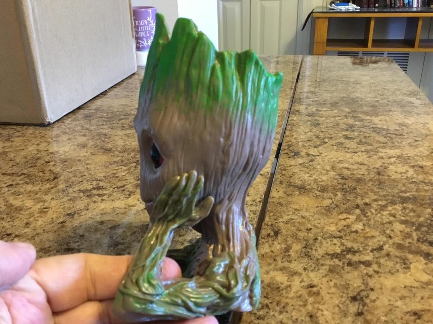 Baby Groot Pen Holder and Flower Pot with Drainage Hole for Small Succulent Plants, 6" (Grayish Brown)