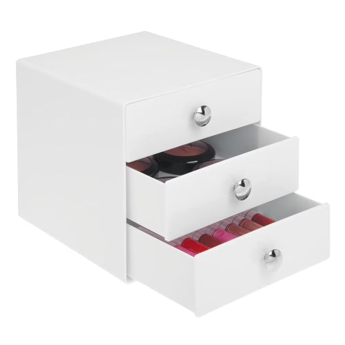 BPA-Free Plastic 3-Drawer Vanity Organizer, 6.5" x 6.5" x 6.5", White