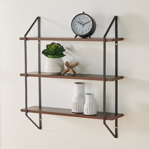 20" Wide Walnut Wood 3-Tier Bracket Shelves