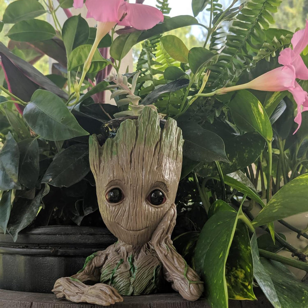 Baby Groot Pen Holder and Flower Pot with Drainage Hole for Small Succulent Plants, 6" (Grayish Brown)