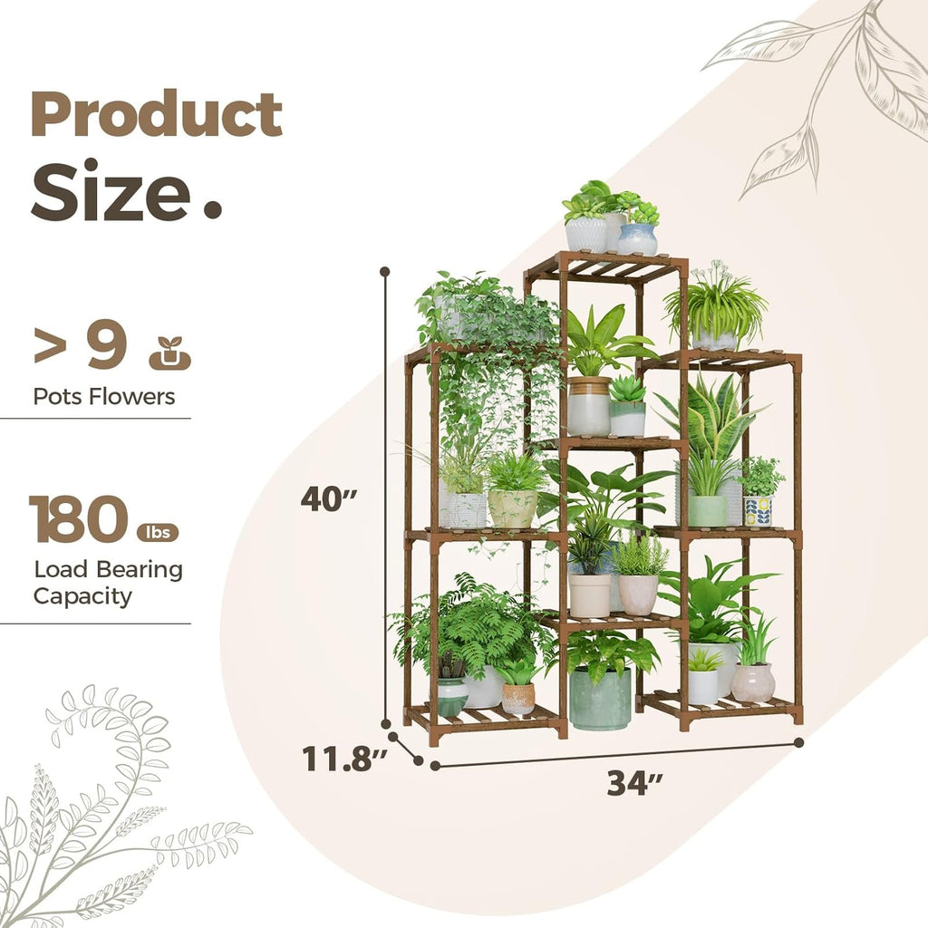 Indoor and Outdoor Wooden Plant Stand - 4-Tier Ladder Shelf for Multiple Plants - Bohemian Style Flower Rack for Living Room and Garden