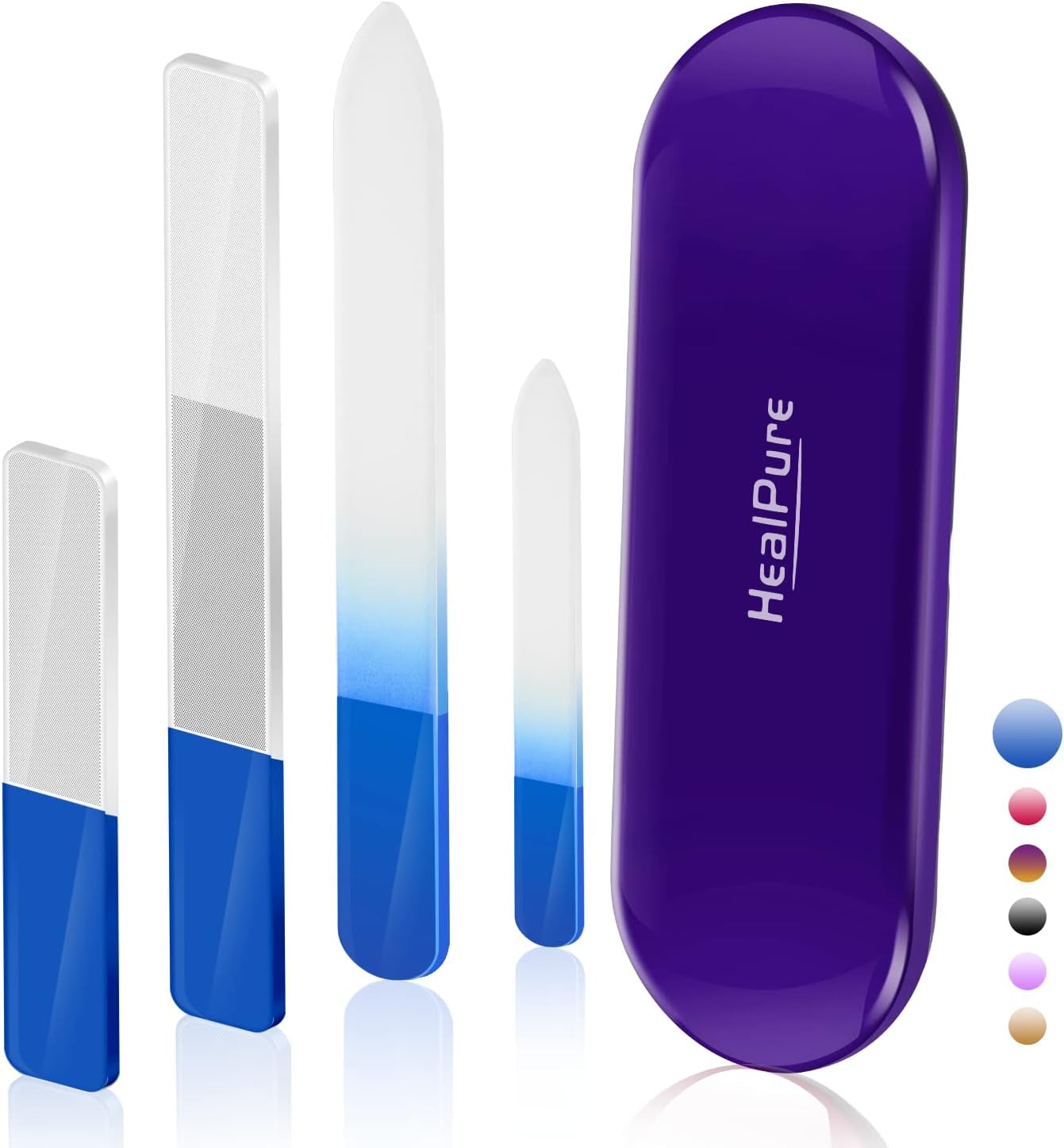 Premium Glass Nail File and Shiner Set, 4PC Crystal Nail Files with Nano Glass Buffer, Professional Manicure Tools with Case, Ideal Gift for Women and Girls