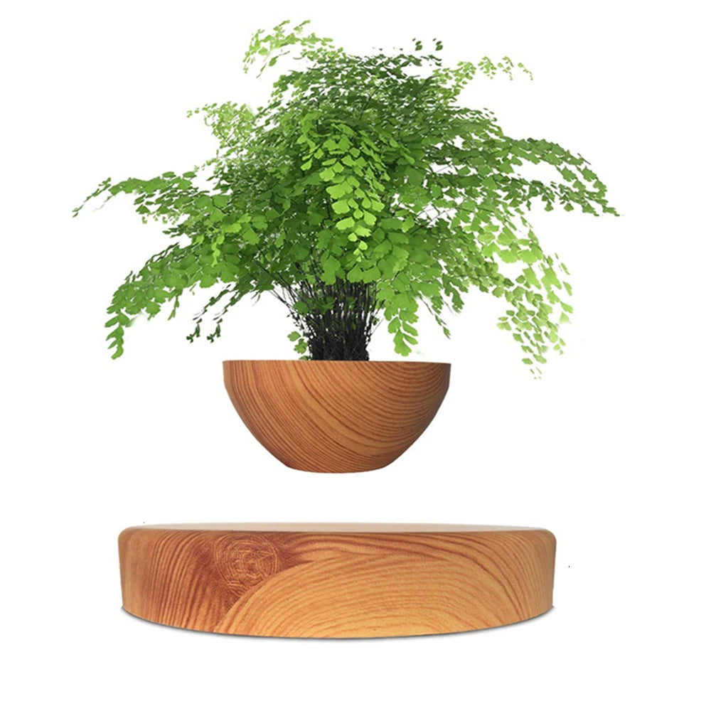 Levitating Air Bonsai Pot with Magnetic Suspension - Rotating Floating Planter for Desk Decor
