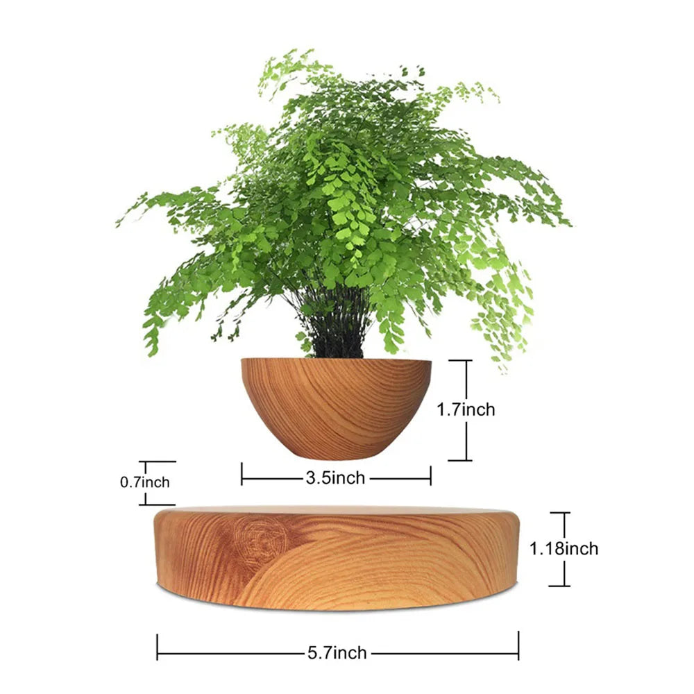 Levitating Air Bonsai Pot with Magnetic Suspension - Rotating Floating Planter for Desk Decor