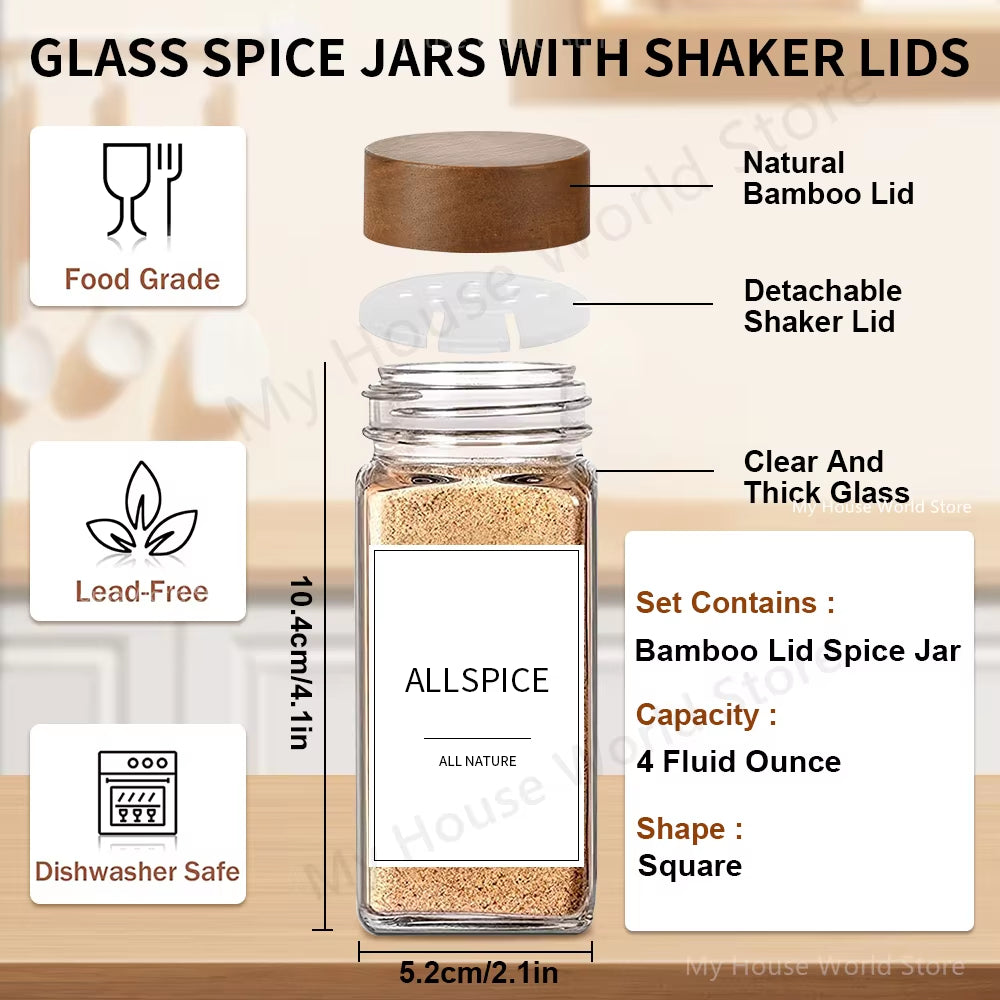 13-Piece Glass Spice Jar Set with Bamboo Lids - 4 oz Seasoning Jar Storage for Spice Rack Organization