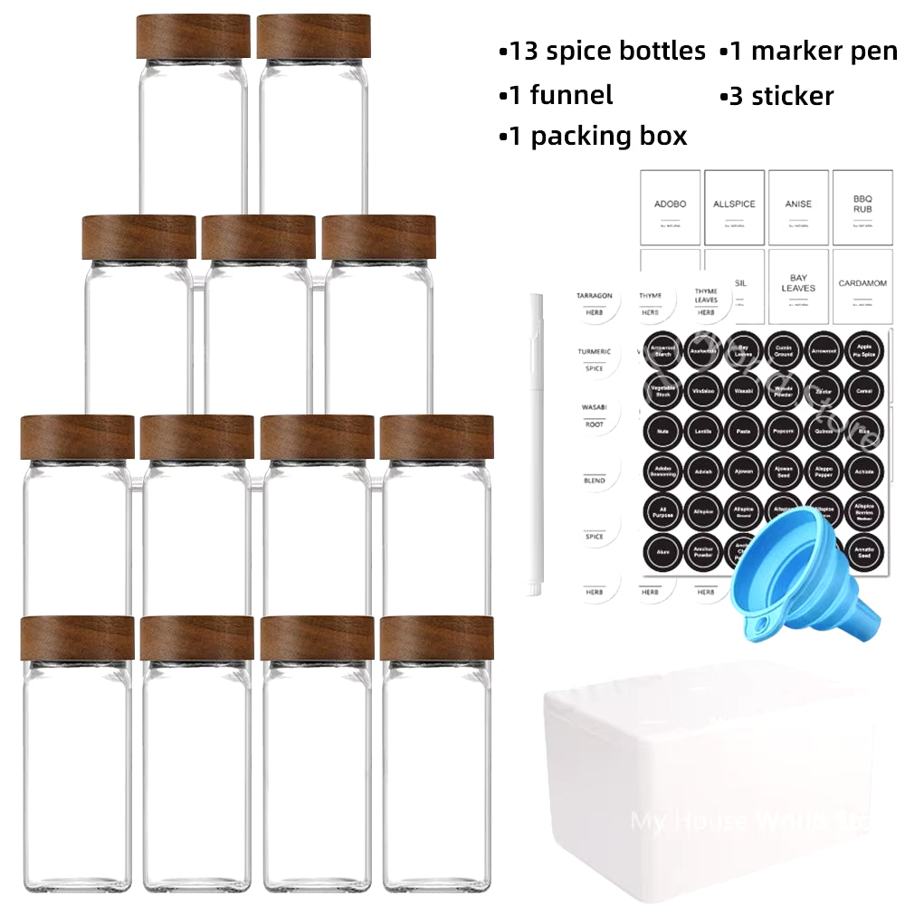13-Piece Glass Spice Jar Set with Bamboo Lids - 4 oz Seasoning Jar Storage for Spice Rack Organization