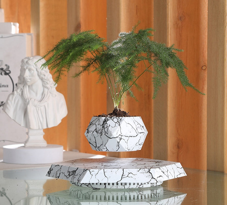 Marble Levitating Plant Pot - Magnetic Levitation Bonsai Planter for Office and Home Decor, Ideal for Kids' Birthday Gifts