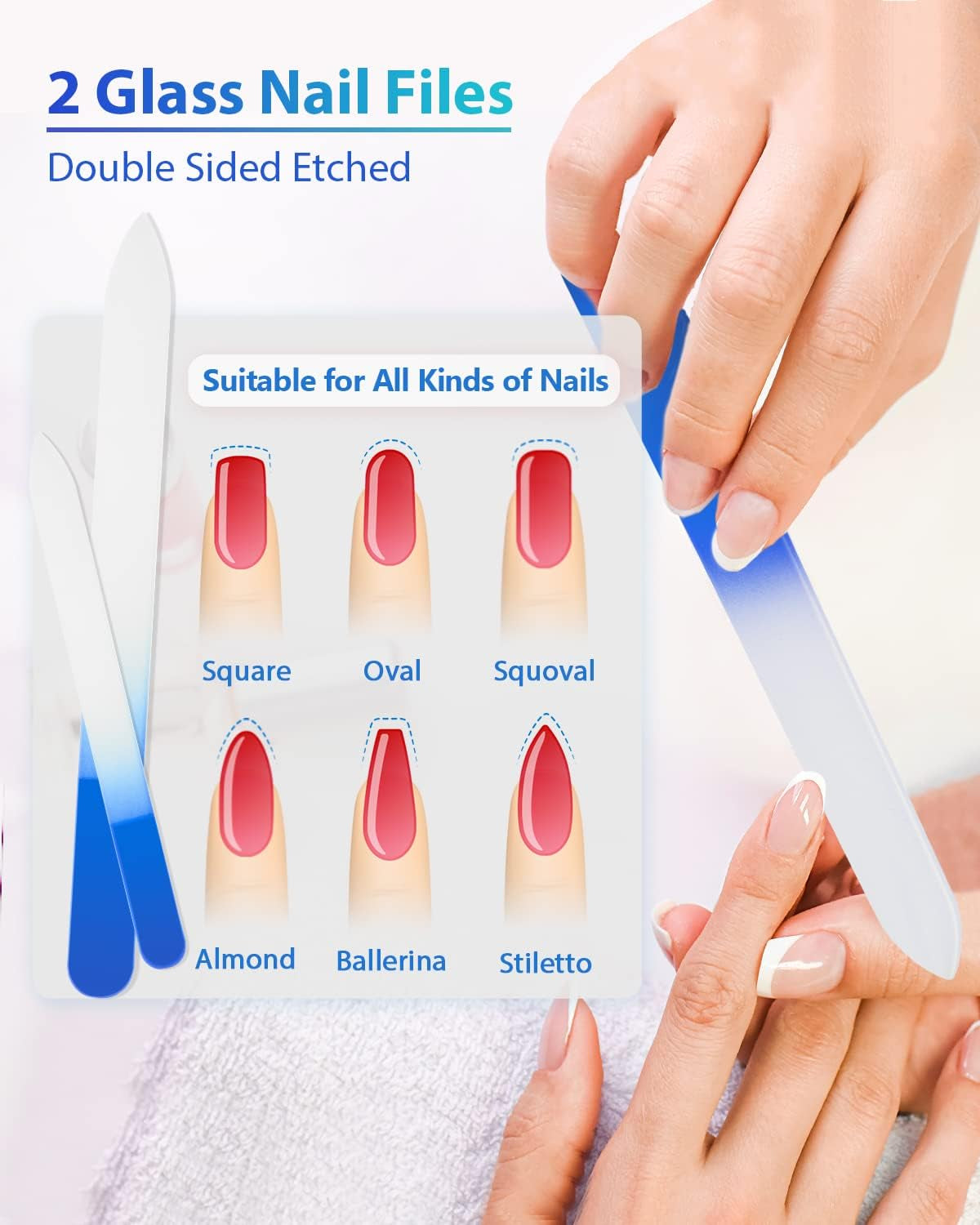 Premium Glass Nail File and Shiner Set, 4PC Crystal Nail Files with Nano Glass Buffer, Professional Manicure Tools with Case, Ideal Gift for Women and Girls
