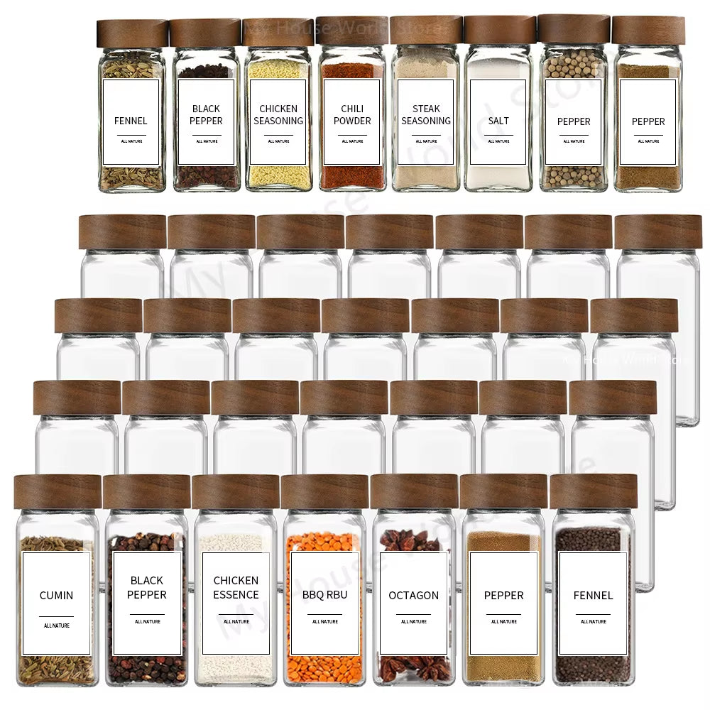 13-Piece Glass Spice Jar Set with Bamboo Lids - 4 oz Seasoning Jar Storage for Spice Rack Organization