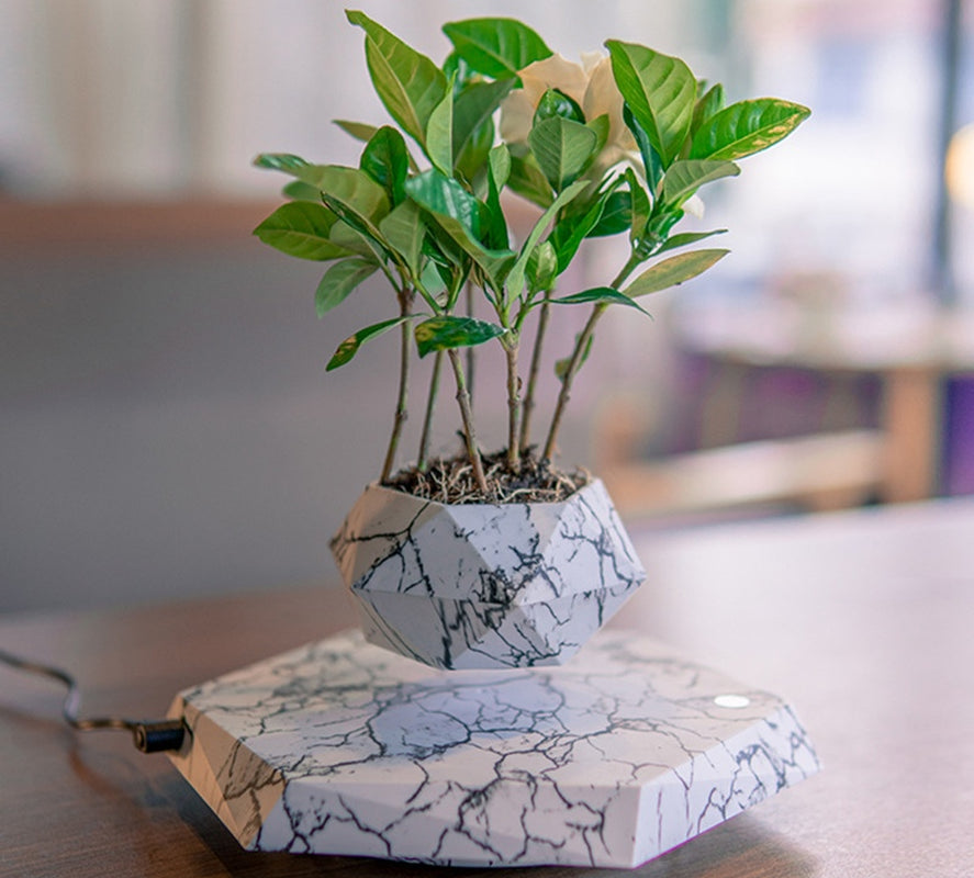 Marble Levitating Plant Pot - Magnetic Levitation Bonsai Planter for Office and Home Decor, Ideal for Kids' Birthday Gifts